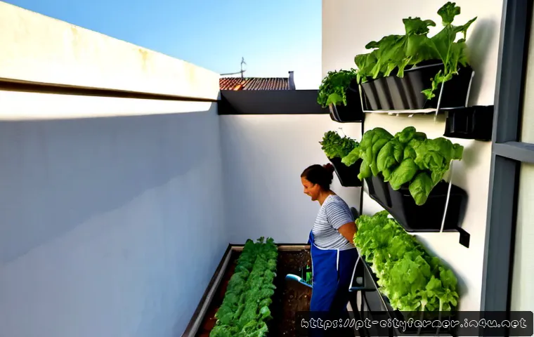 Home 17 도시농업을 위한 공간 활용 - Photorealistic compact Lisbon apartment balcony transformed into a thriving urban vegetable garden, ...